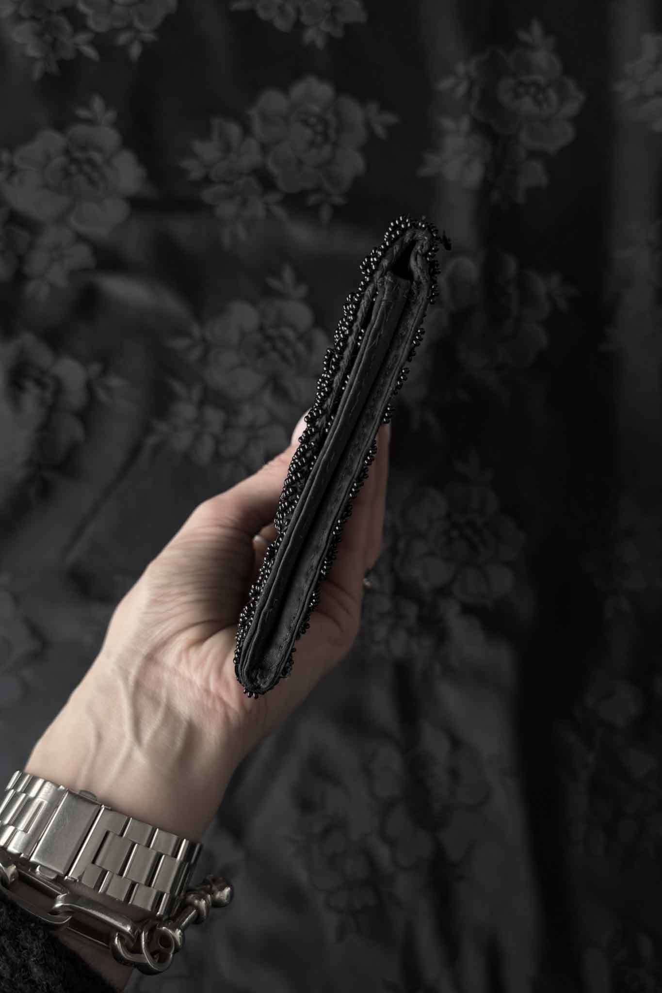 Vintage Perlen Clutch Schwarz Handbestickt