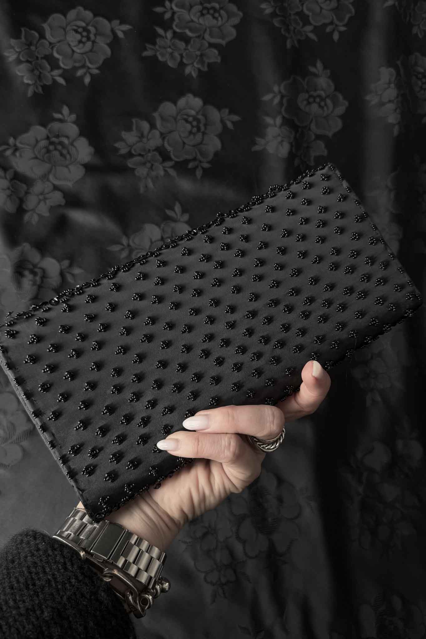 Vintage Perlen Clutch Schwarz Handbestickt