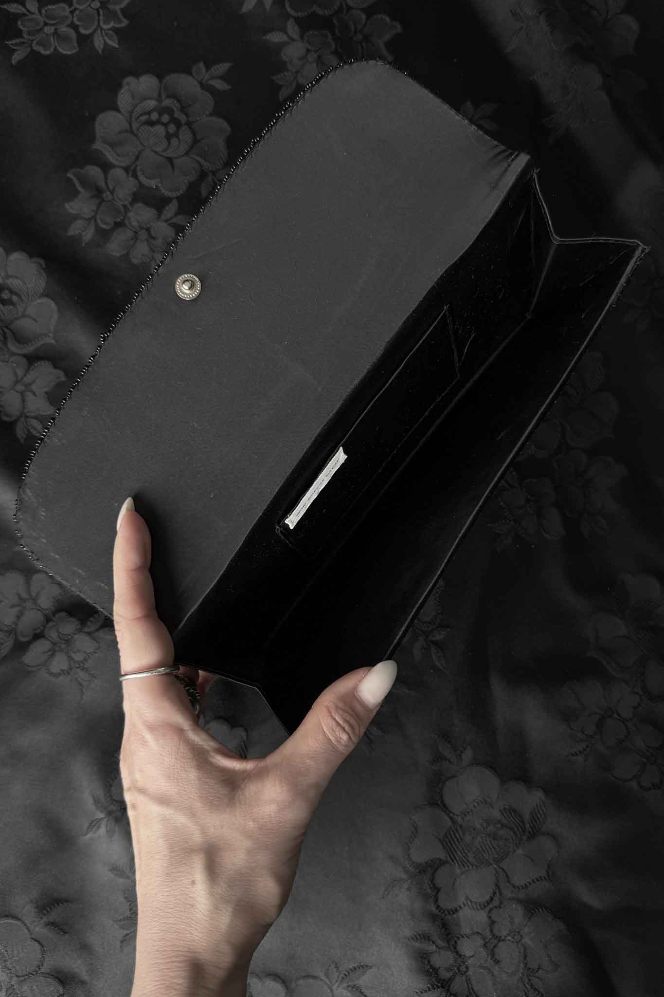 Vintage Perlen Clutch Schwarz Handbestickt
