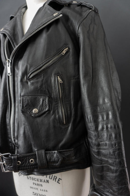 80s Vintage Biker Lederjacke, Moto, S–M