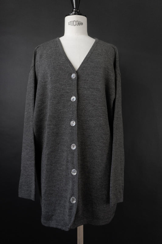 Vintage anthrazit Cardigan, Merinowolle, XL