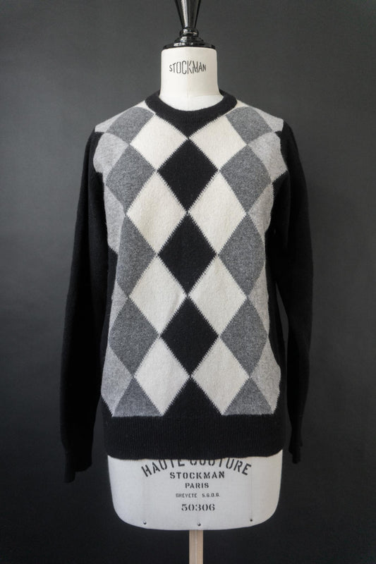 Vintage Rautenpullover aus 100 % Lambswool, S–M