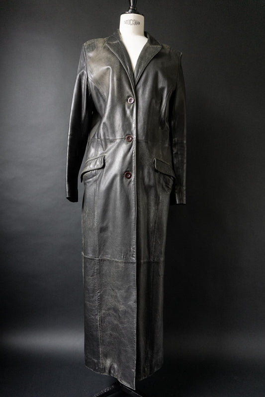 Vintage Maxi Ledermantel mit Patina, M–L