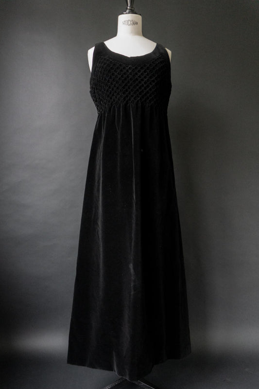 Vintage 80s Maxi Samtkleid, Gothic Witch, S–M