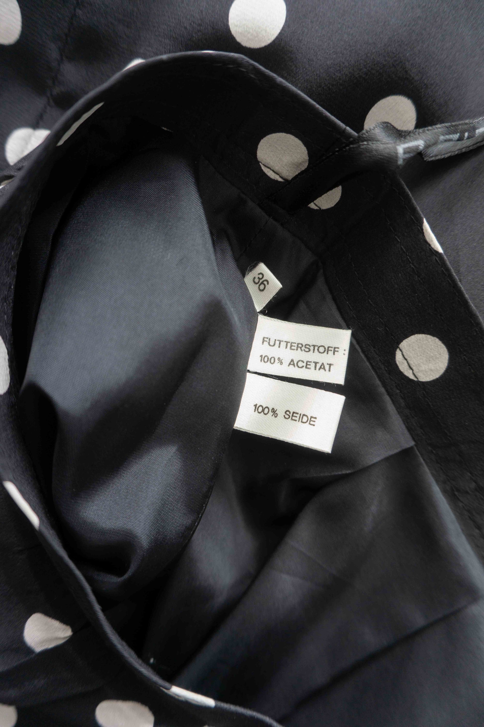 Vintage Seidenrock schwarz mit weißen Polka Dots 80er Jahre