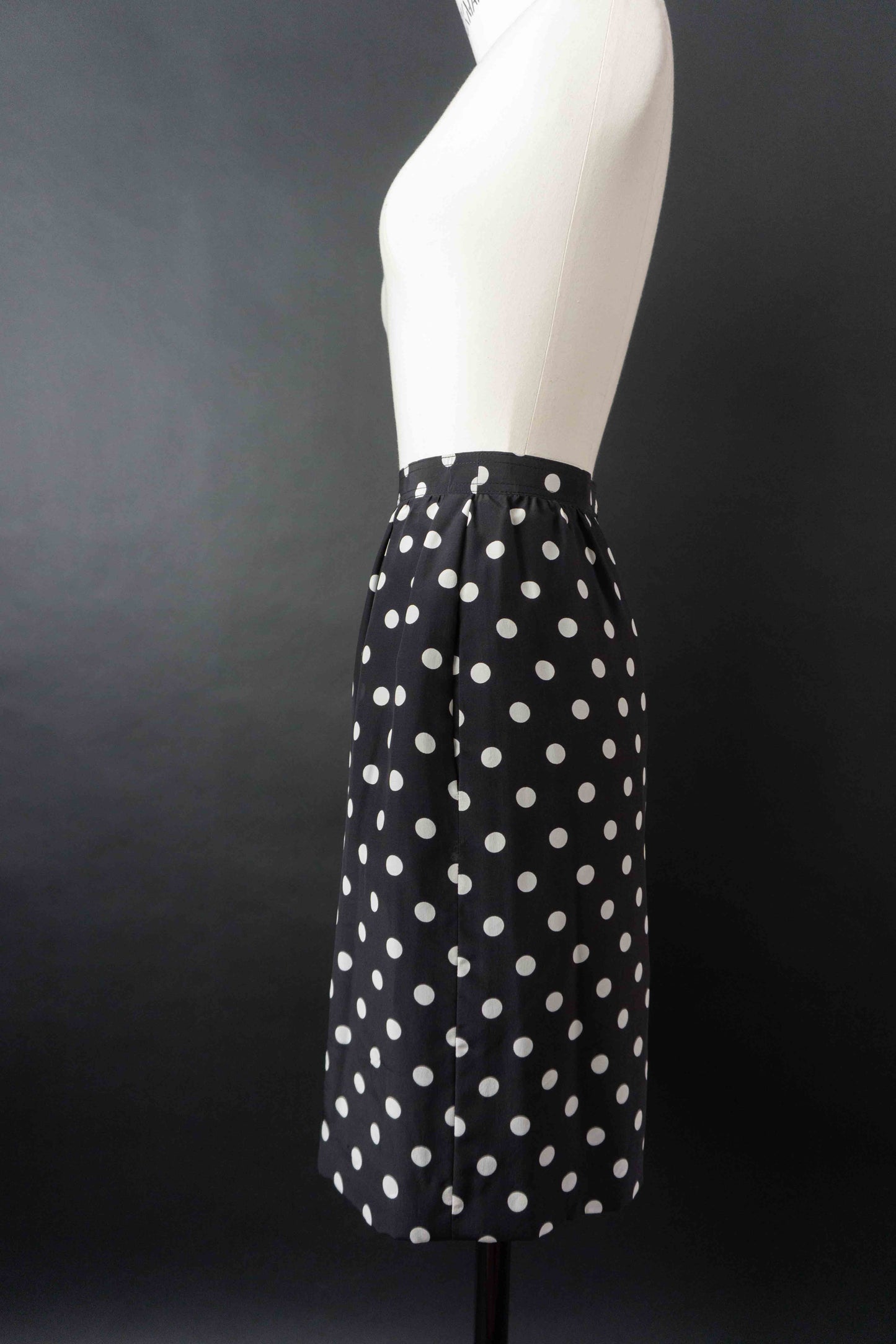 Vintage Seidenrock schwarz mit weißen Polka Dots 80er Jahre