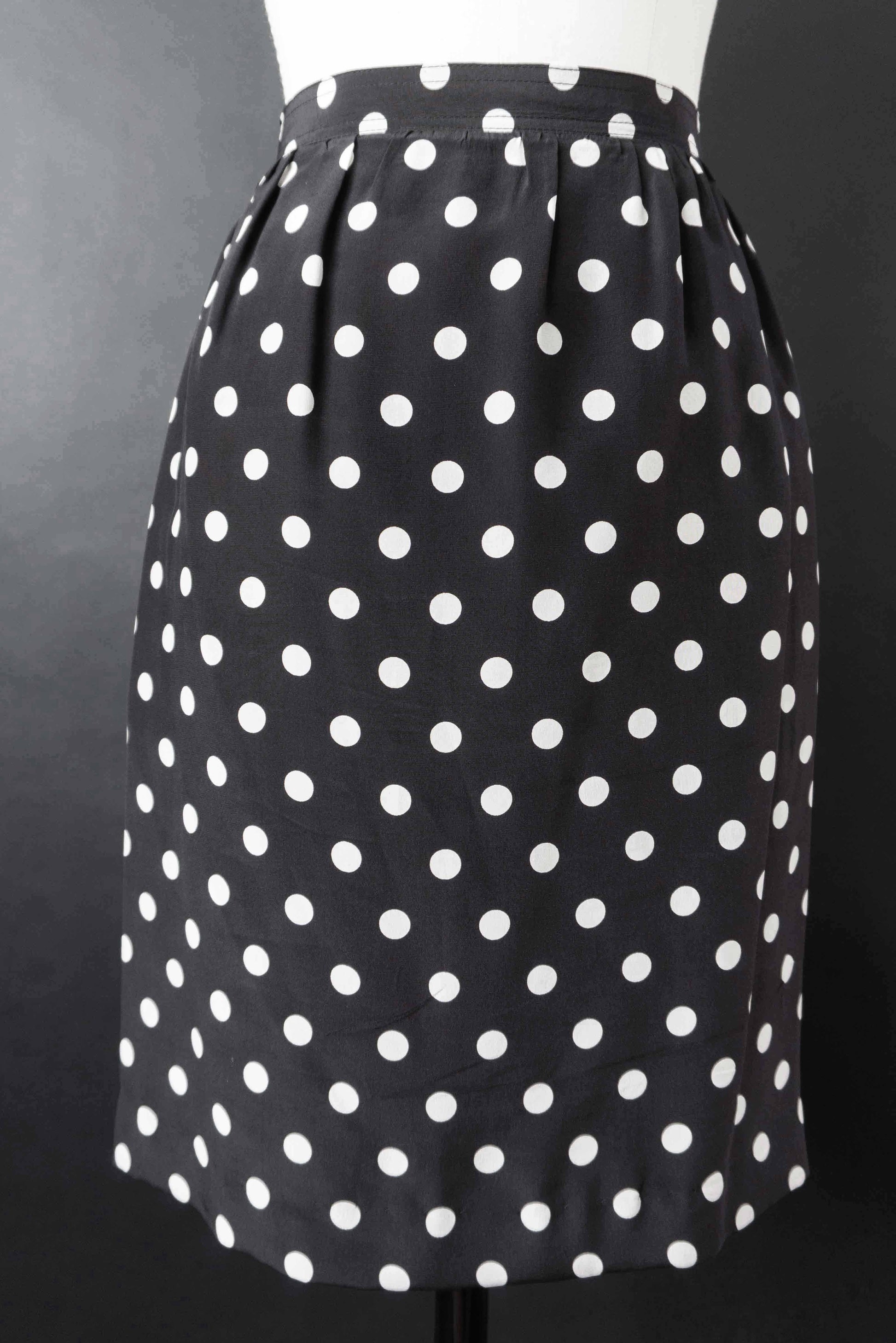 Vintage Seidenrock schwarz mit weißen Polka Dots 80er Jahre
