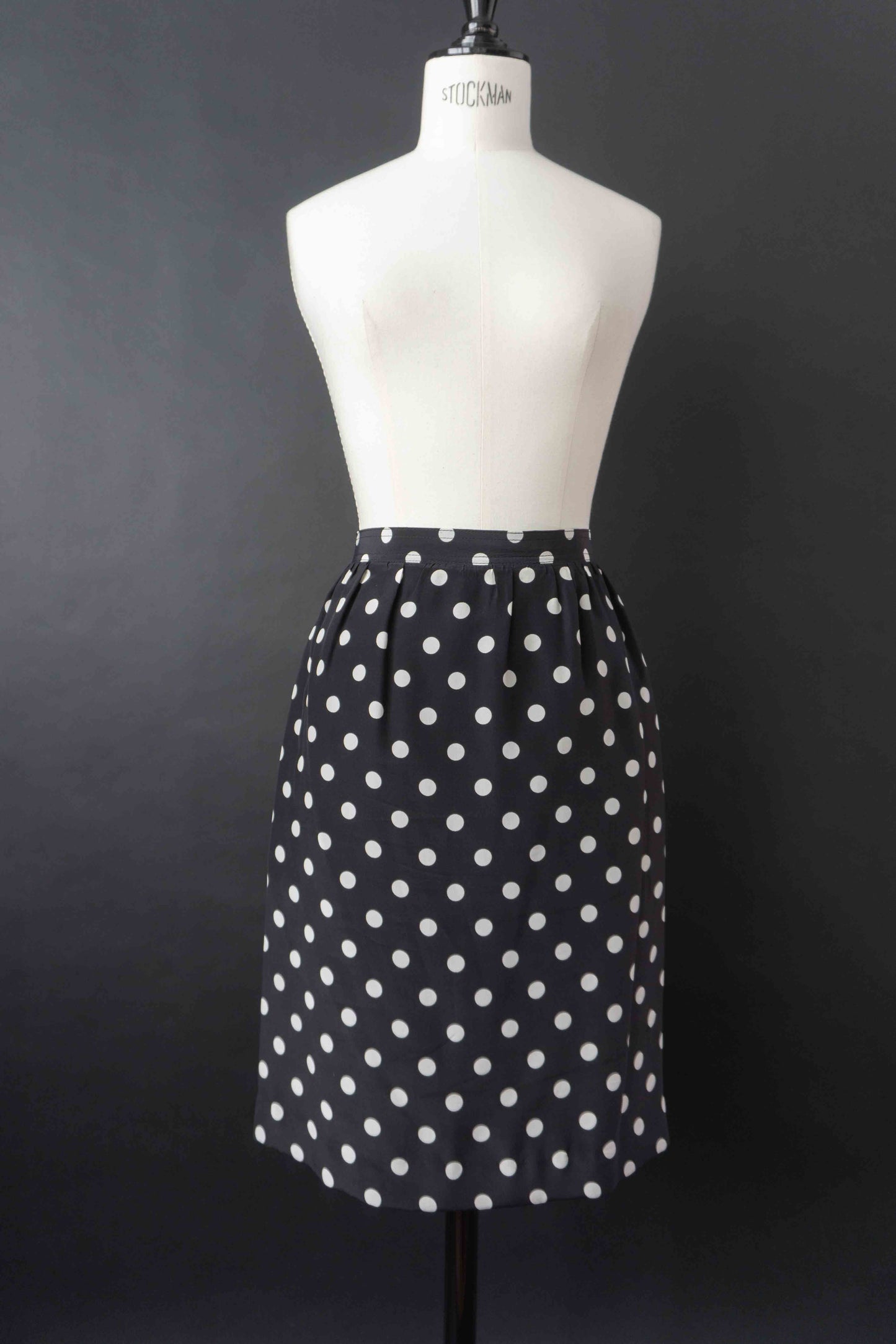 Vintage Seidenrock schwarz mit weißen Polka Dots 80er Jahre
