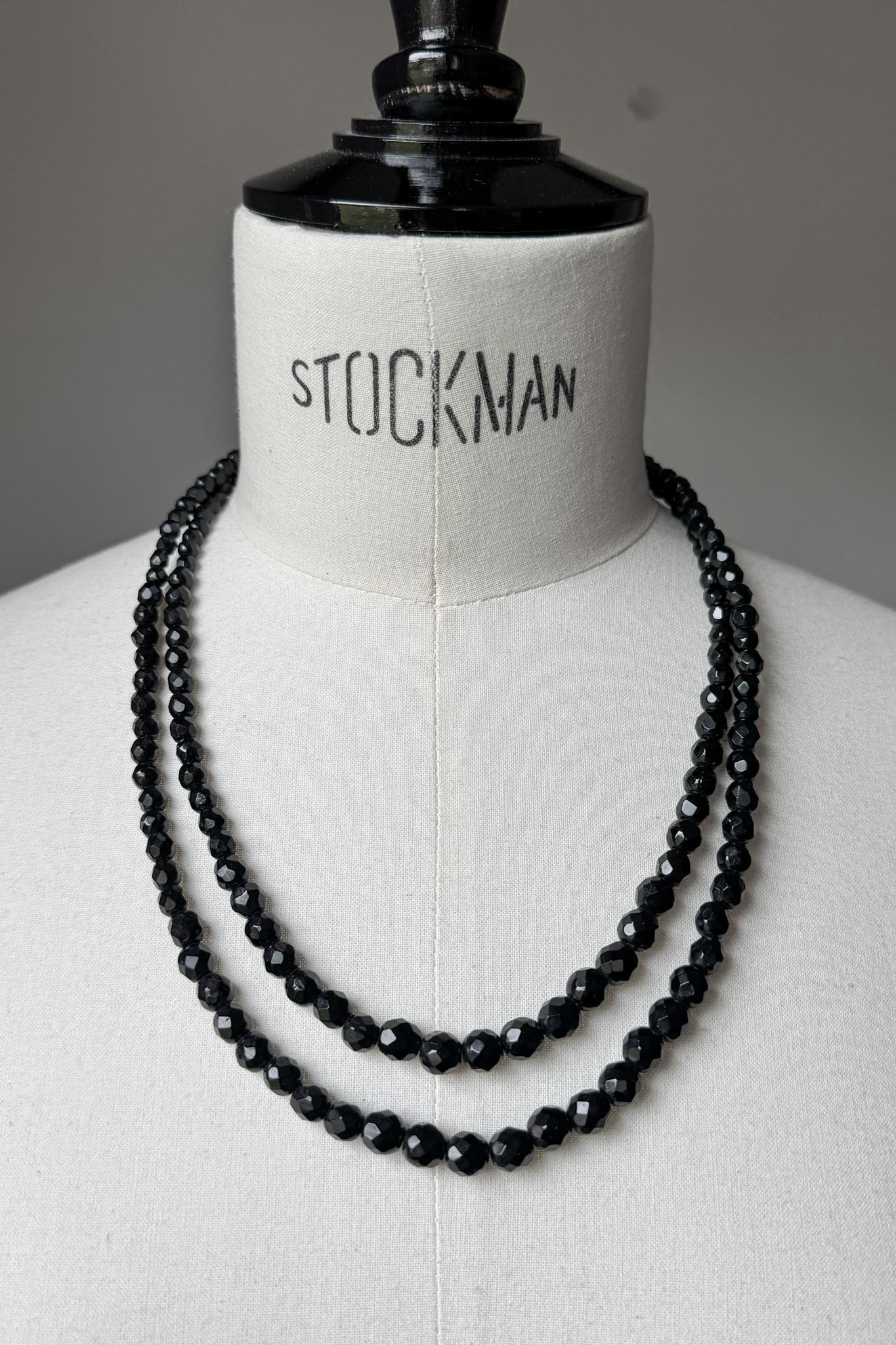 Antique Victorian Jet Necklace – Double Strand Black Gagat Necklace Rhinestone Clasp theplaincircle vintage