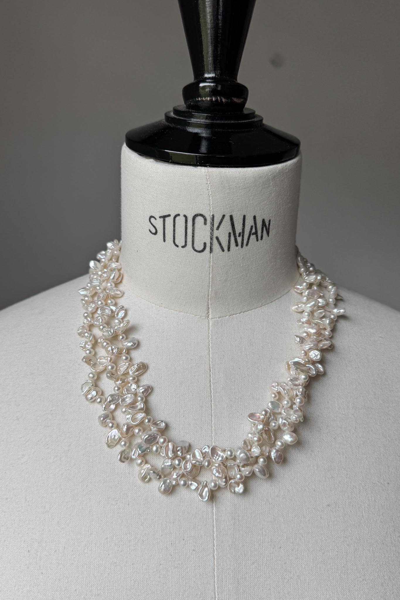 Vintage Keshi Perlenkette 925 Silber Organic Süßwasser Statement Necklace theplaincircle vintage