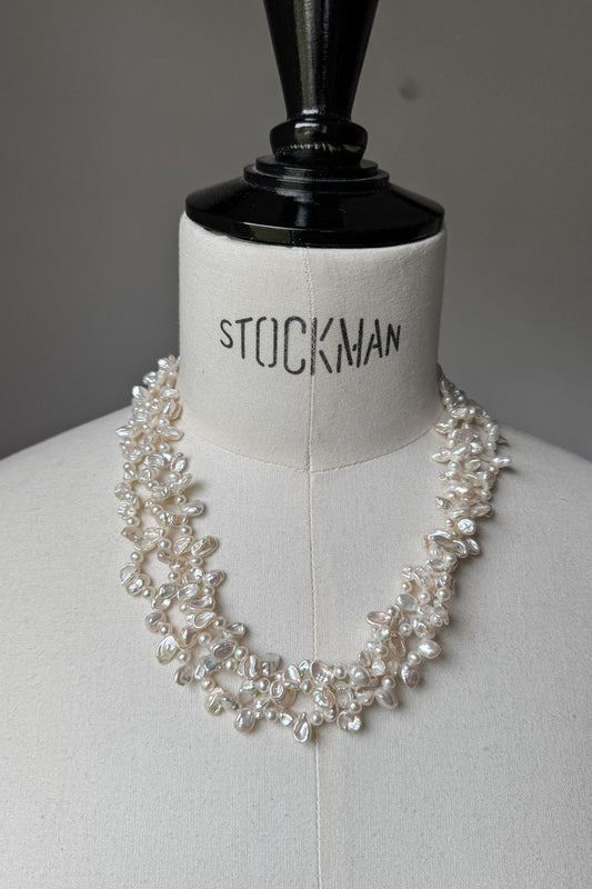 Vintage Keshi Perlenkette 925 Silber Organic Süßwasser Statement Necklace theplaincircle vintage