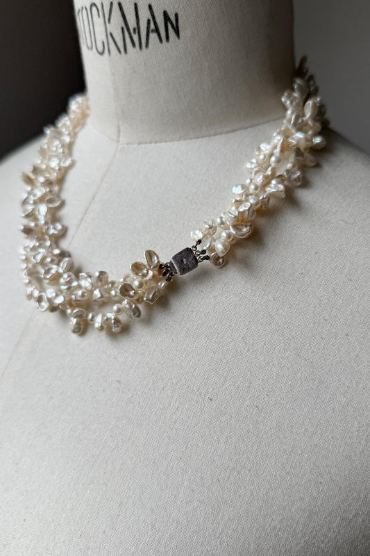Vintage Keshi Perlenkette 925 Silber Organic Süßwasser Statement Necklace theplaincircle vintage
