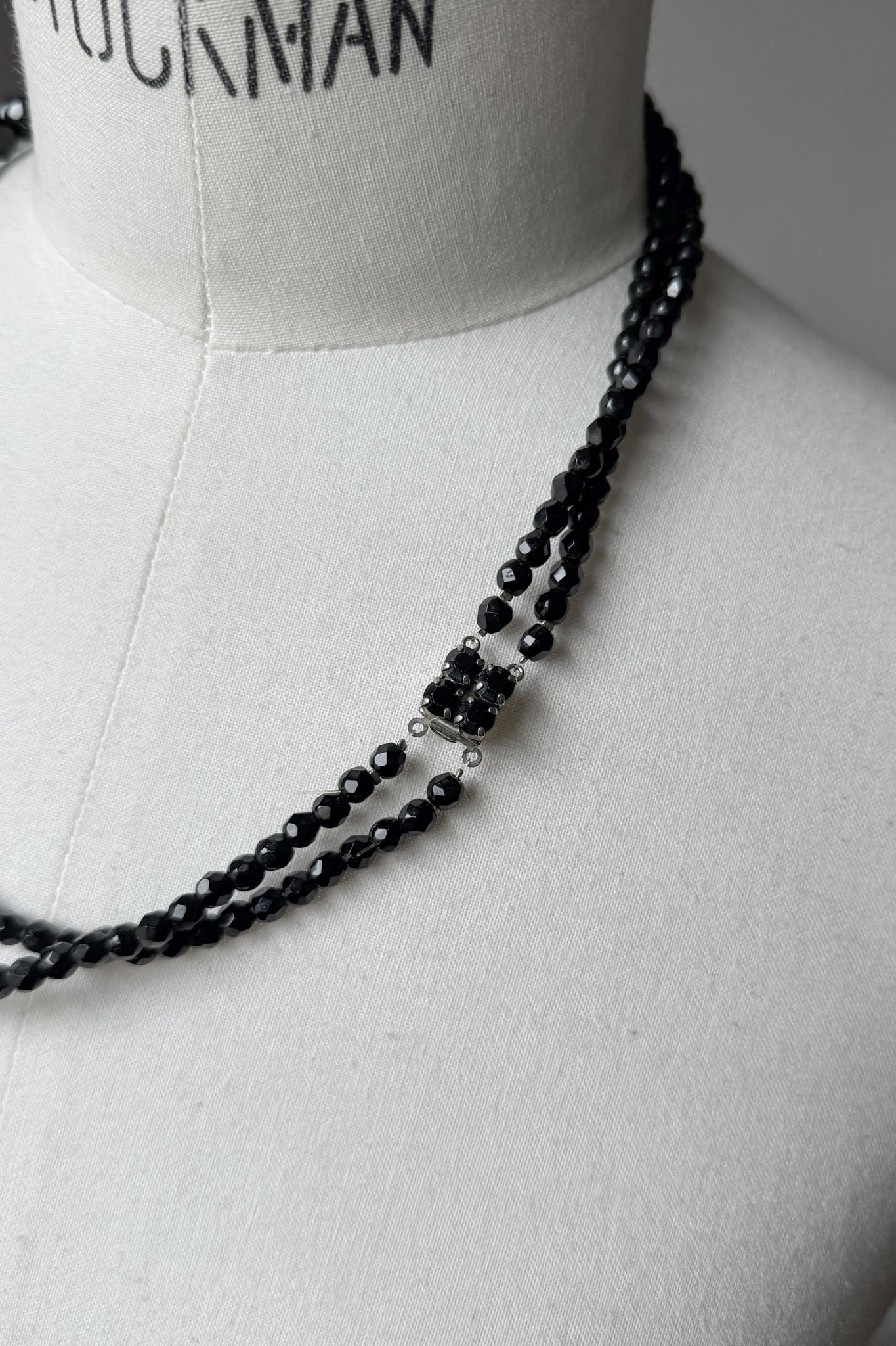Antique Victorian Jet Necklace – Double Strand Black Gagat Necklace Rhinestone Clasp theplaincircle vintage
