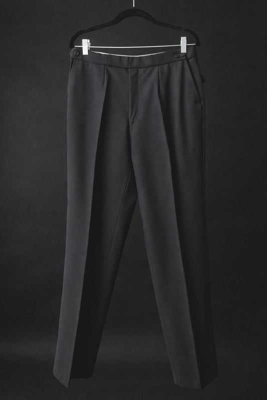 Vintage Smokinghose Damen Schwarz – 80er Tuxedo Hose aus Wolle mit Galonstreifen, S–M theplaincircle vintage