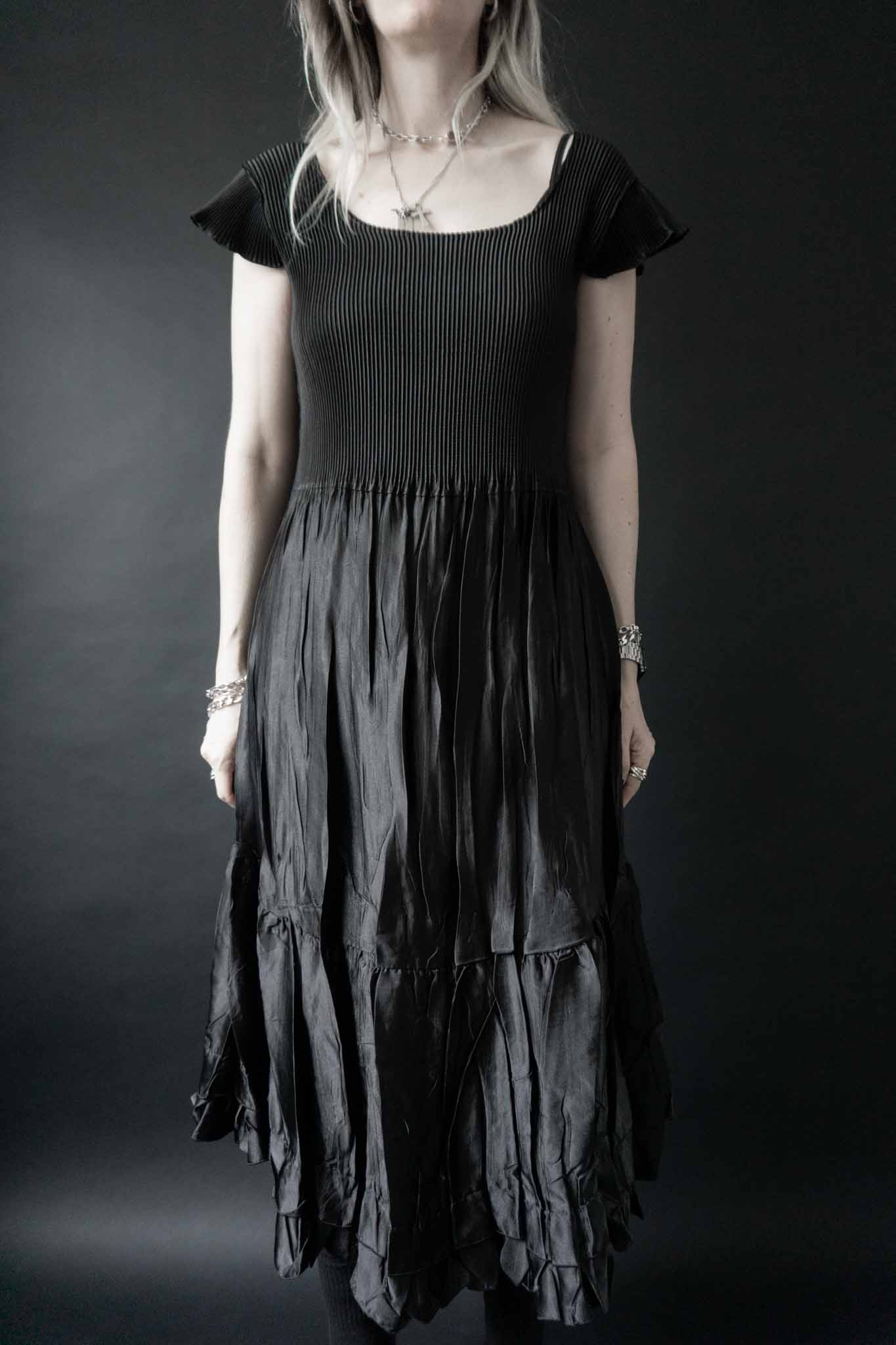 vintage plissee kleid schwarz 90s