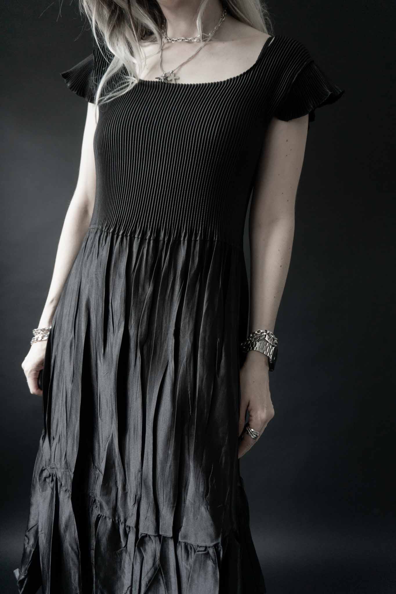 vintage plissee kleid schwarz 90s