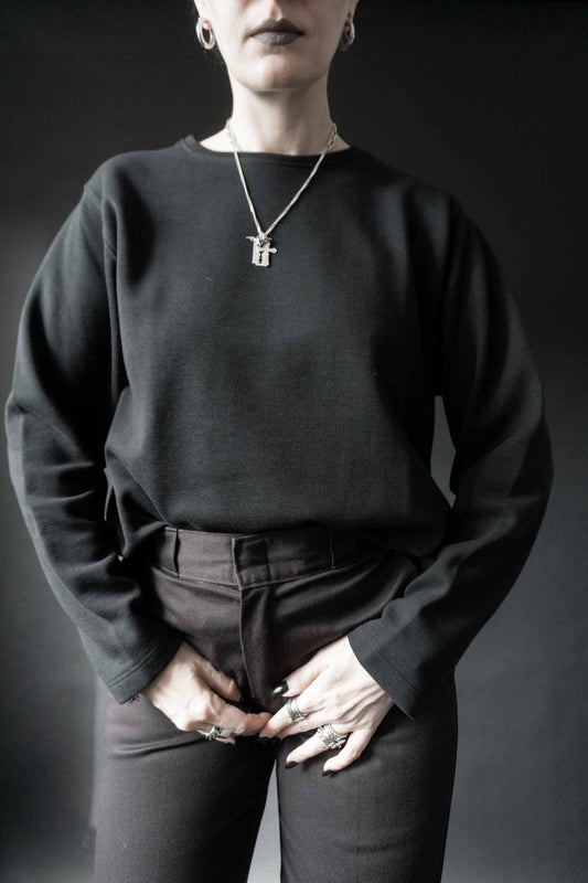Vintage schwarzes Sweatshirt – minimalistisches Basic, Rundhalsausschnitt, lockere Passform