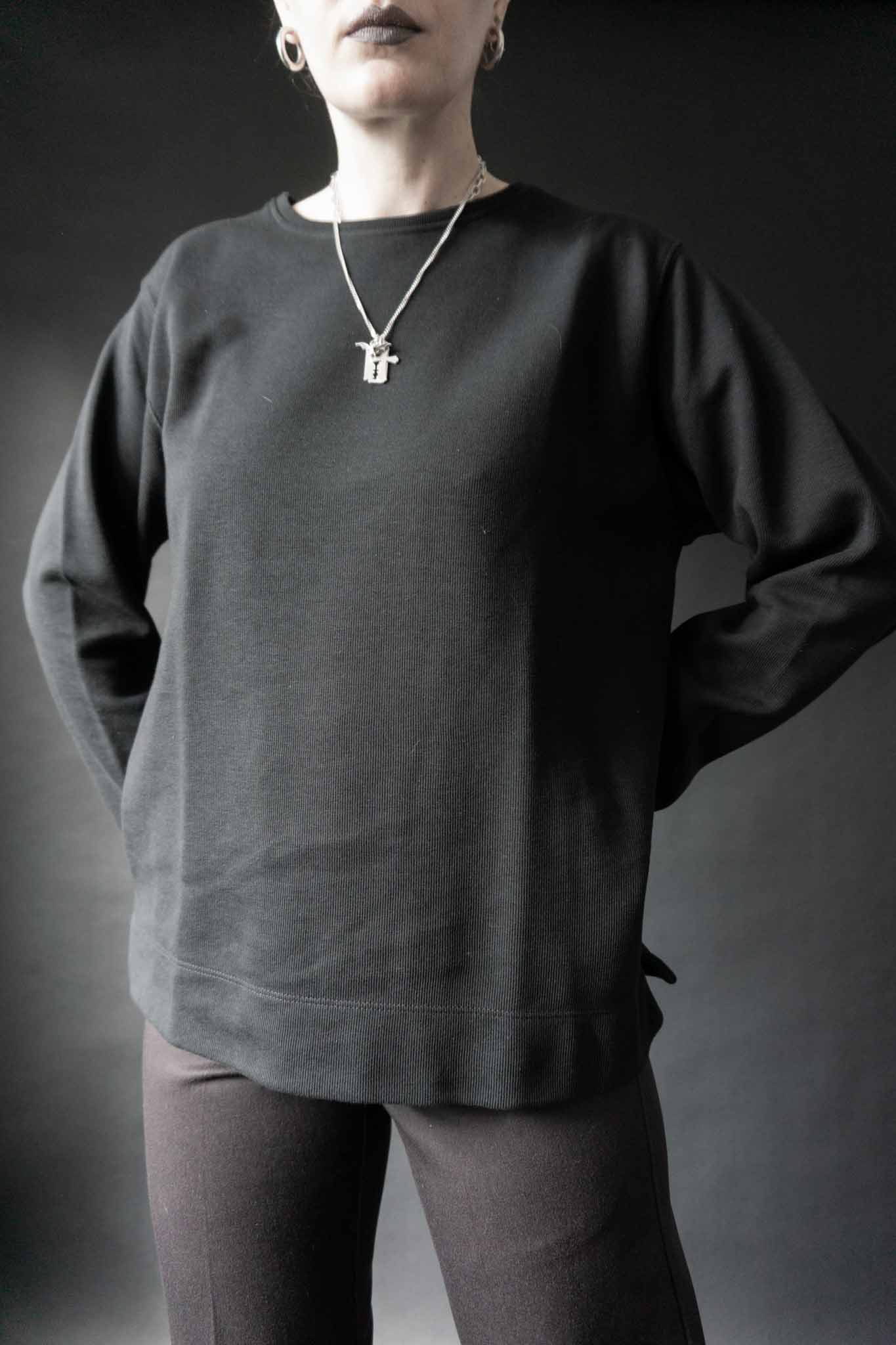 Vintage schwarzes Sweatshirt – minimalistisches Basic, Rundhalsausschnitt, lockere Passform