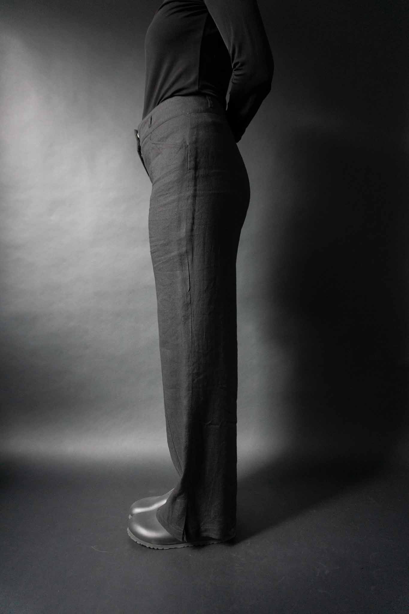 Schwarze Vintage Highwaist Leinenhose mit weitem Bein