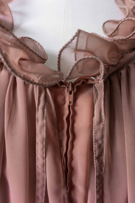 Vintage 60s Maxikleid Rosé mit Rüschen und OPTI Reißverschluss