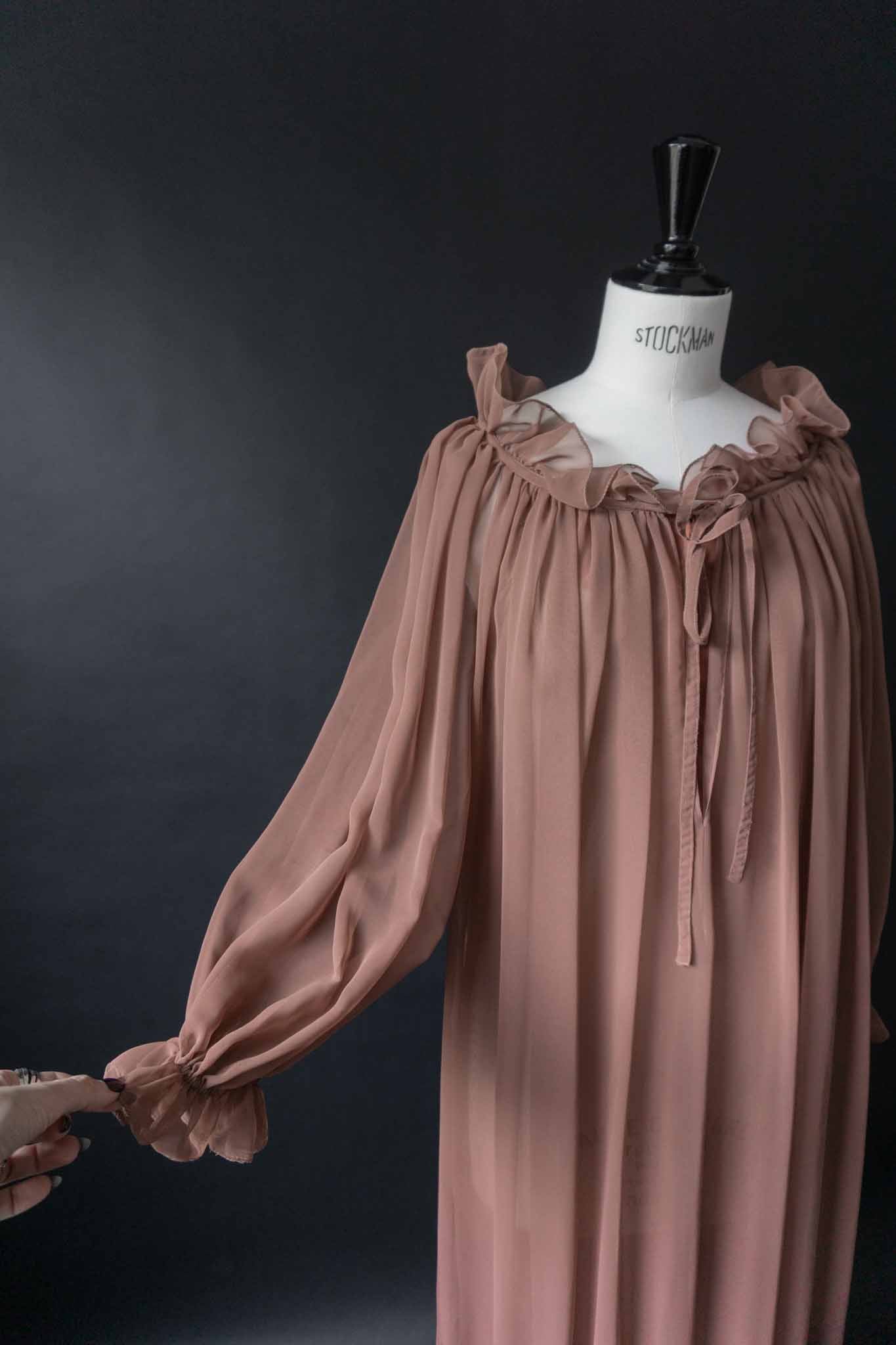 Vintage 60s Maxikleid Rosé mit Rüschen und OPTI Reißverschluss