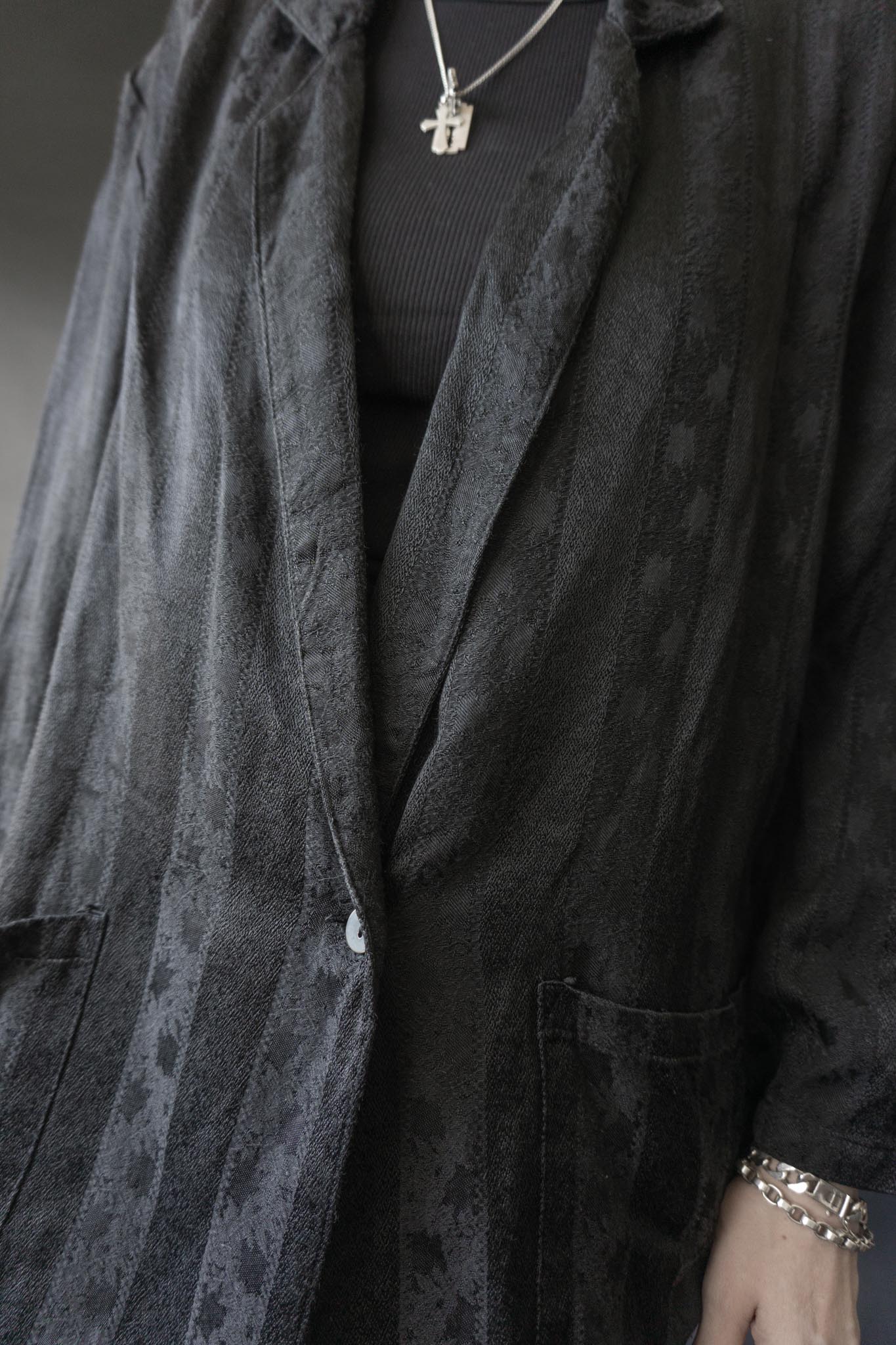 Schwarzer Oversized Blazer aus den 80s mit Ton-in-Ton Streifen und Blütenstruktur