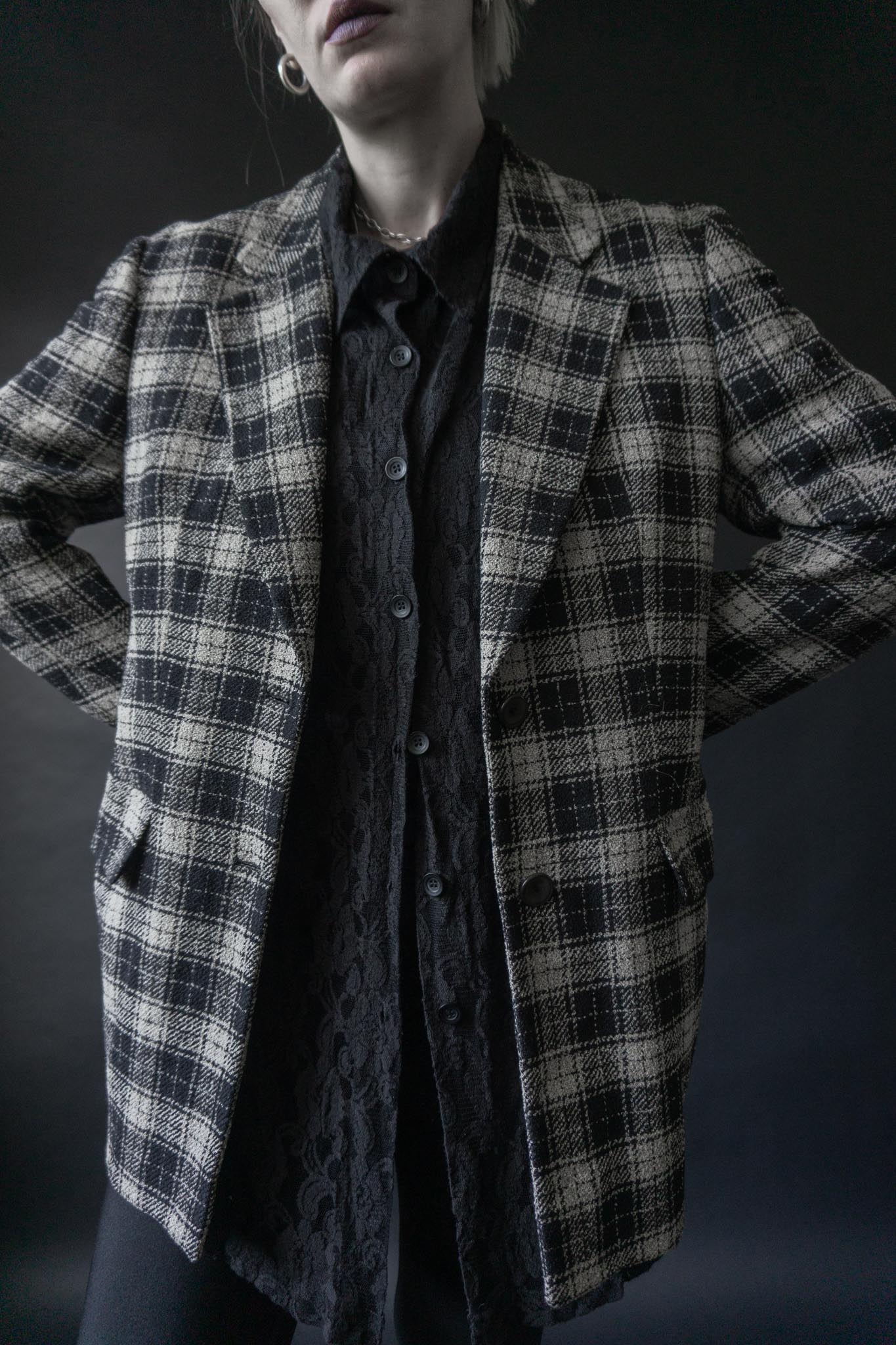 Vintage Les Copains Blazer 80s kariert Schwarz Weiß Wolle Made in Italy