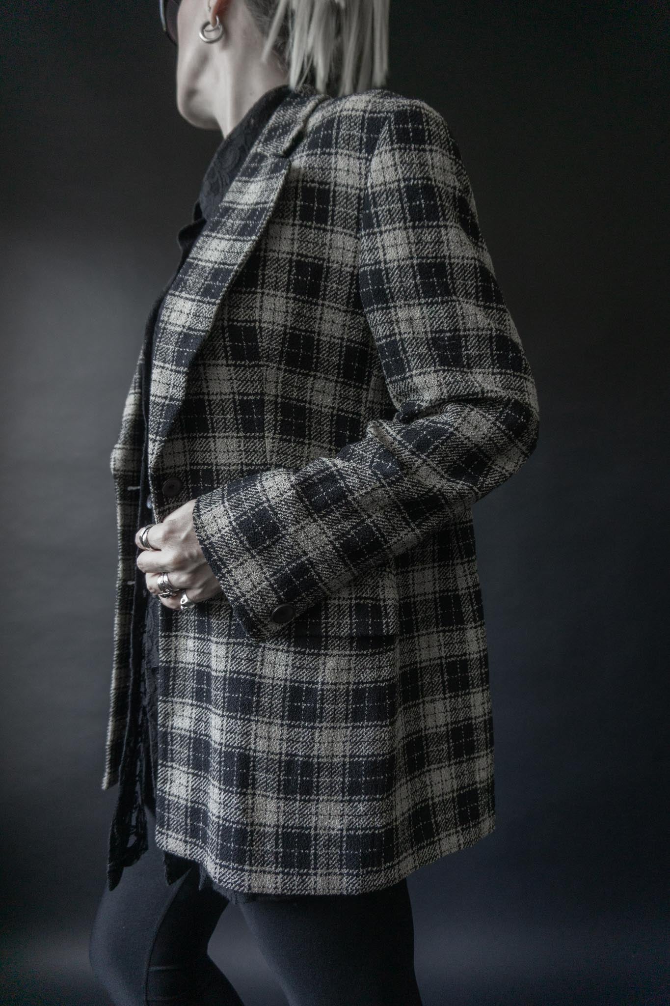 Vintage Les Copains Blazer 80s kariert Schwarz Weiß Wolle Made in Italy