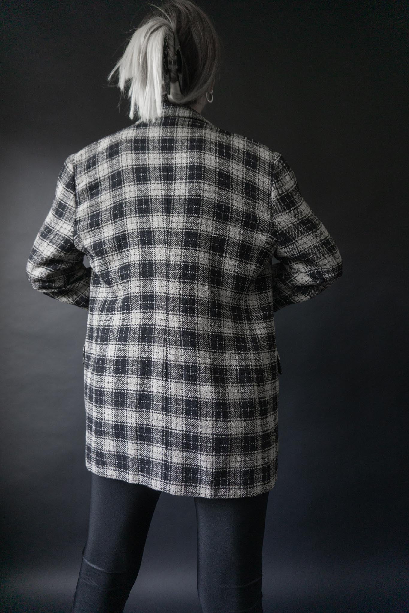 Vintage Les Copains Blazer 80s kariert Schwarz Weiß Wolle Made in Italy