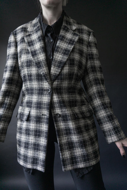 Vintage Les Copains Blazer 80s kariert Schwarz Weiß Wolle Made in Italy