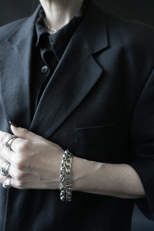 Schwarzer Oversized Vintage Blazer aus 100 % Leinen im Gothic Style