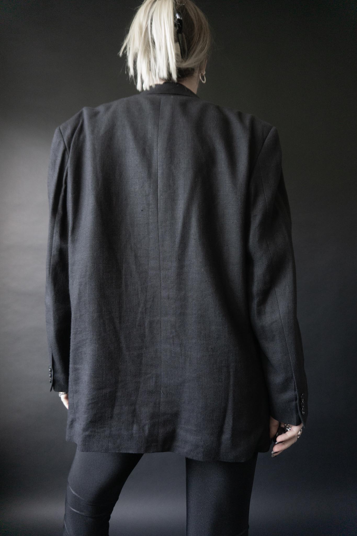 Schwarzer Oversized Vintage Blazer aus 100 % Leinen im Gothic Style