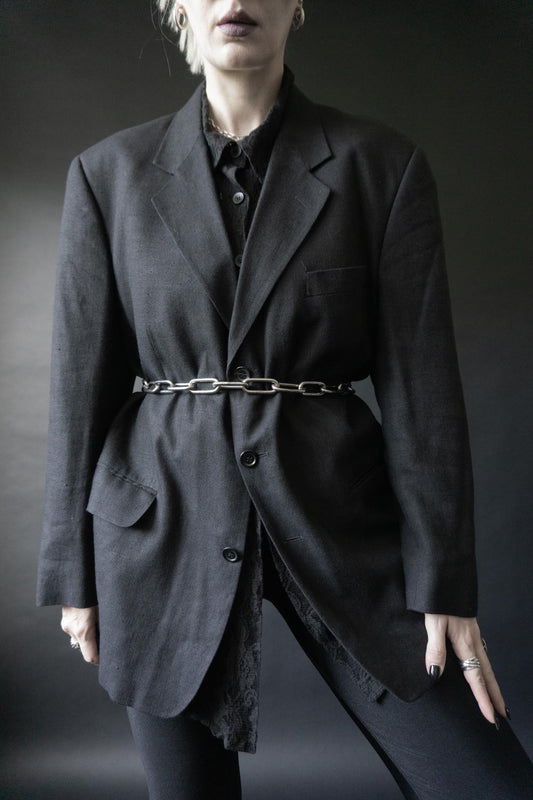 Schwarzer Oversized Vintage Blazer aus 100 % Leinen im Gothic Style