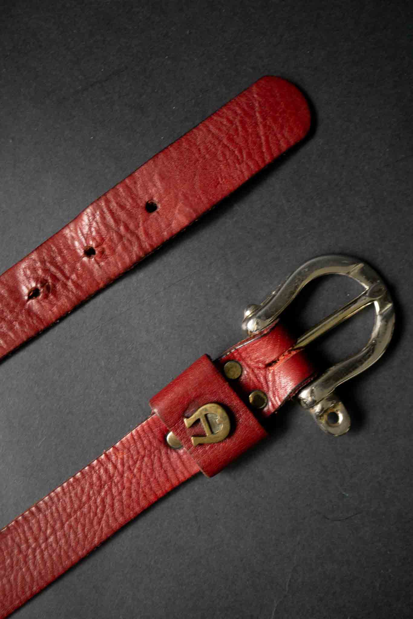 Roter 80s Aigner Gürtel aus Echtleder mit Logo