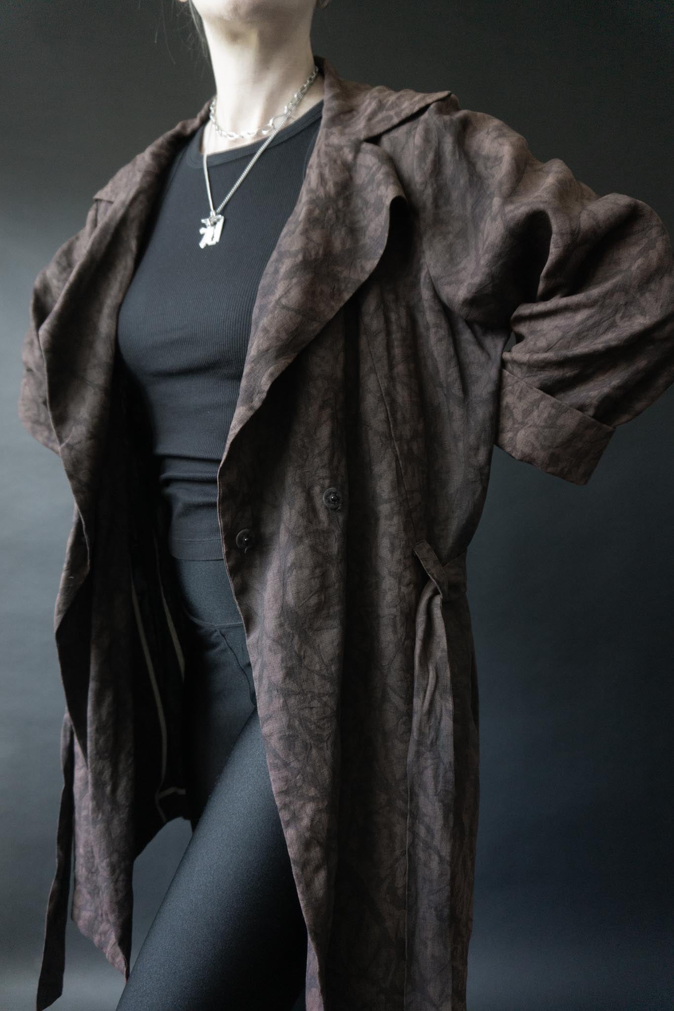 Annette Goertz Vintage Jacke aus Leinen, braun-schwarz mit Marmormuster & Gürtel