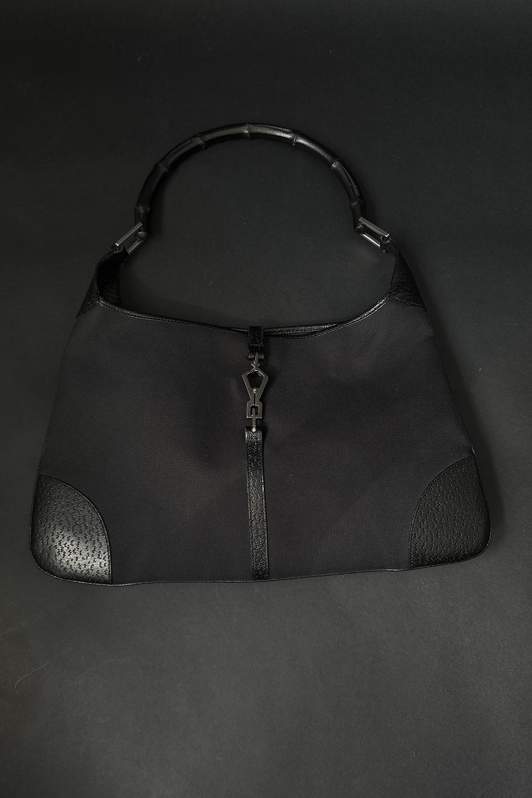 Gucci Jackie Bag in Schwarz mit Bambusgriff & silberfarbener Hardware – Vintage Designer Tasche