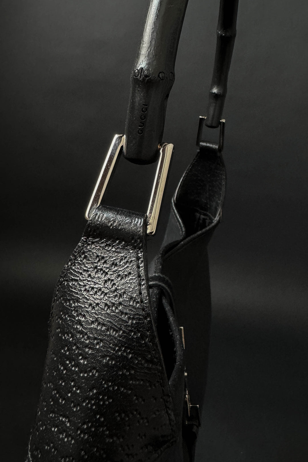 Gucci Jackie Bag in Schwarz mit Bambusgriff & silberfarbener Hardware – Vintage Designer Tasche