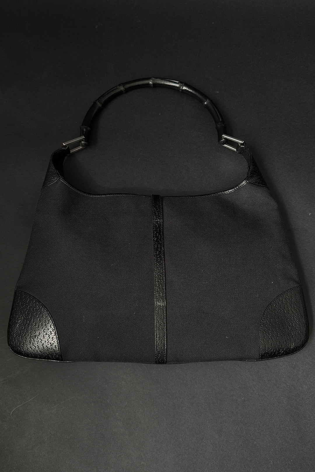 Gucci Jackie Bag in Schwarz mit Bambusgriff & silberfarbener Hardware – Vintage Designer Tasche
