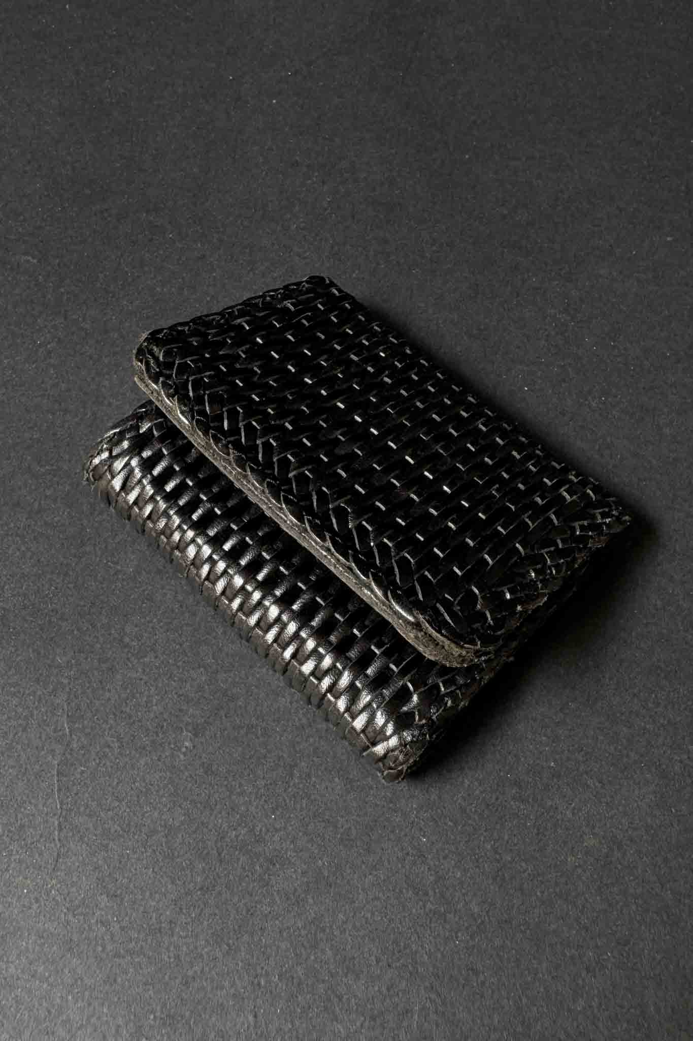 Geflochtenes schwarzes Leder-Portemonnaie im Mulberry Bootleg Style, inspiriert von Bottega Veneta