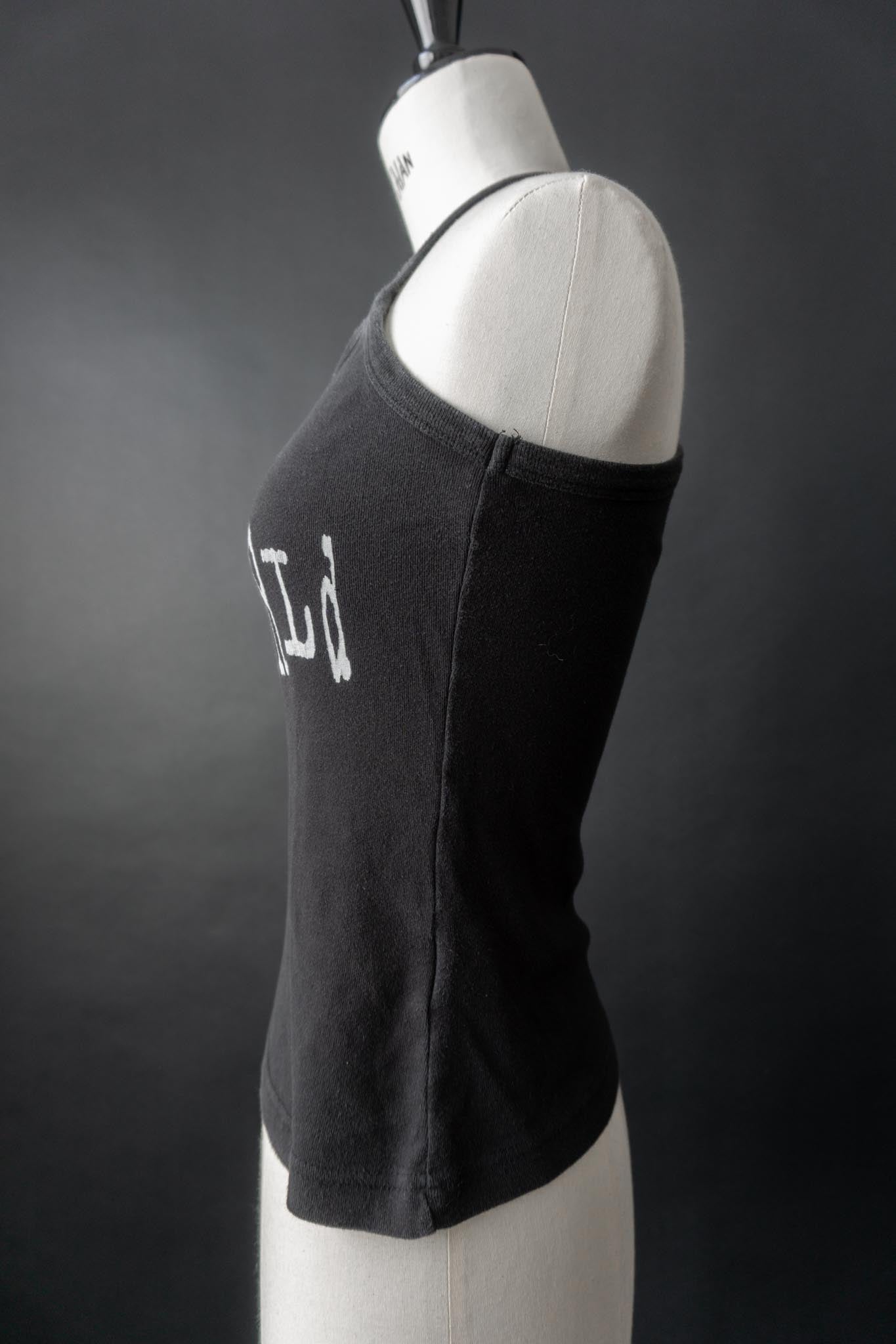 Schwarzes Vintage Tanktop mit „Fuck the World“ Print und Sternen-Detail am Nacken