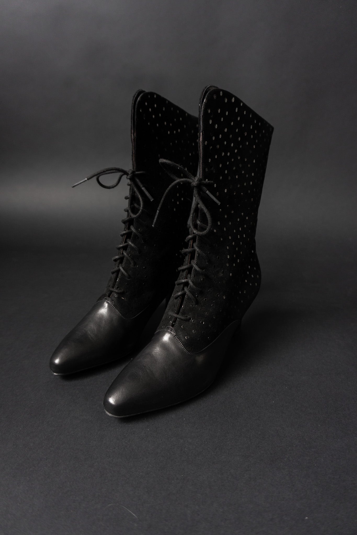 Vintage 80s Leder-Wildleder-Boots schwarz 