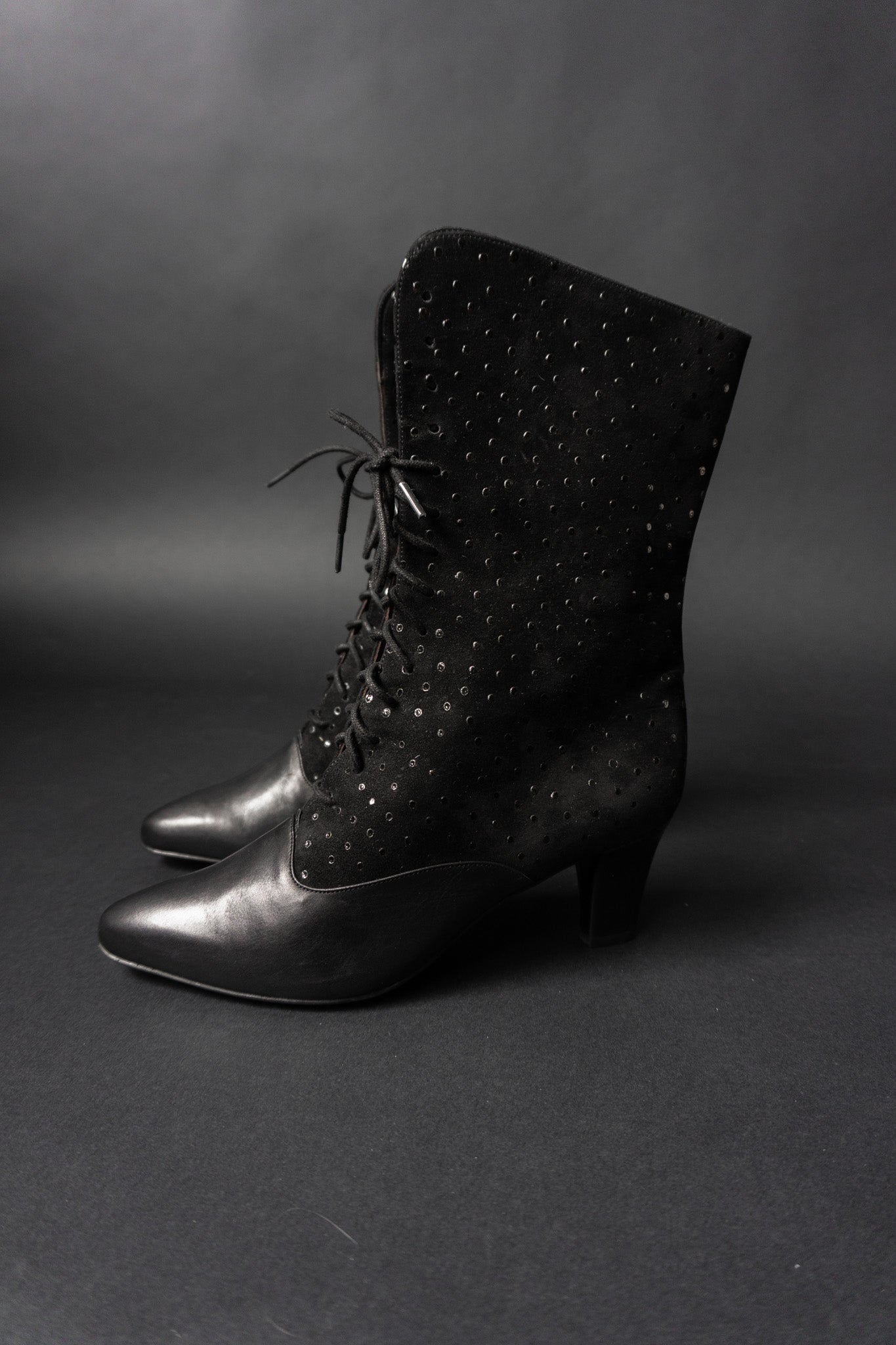 Vintage 80s Leder-Wildleder-Boots schwarz 