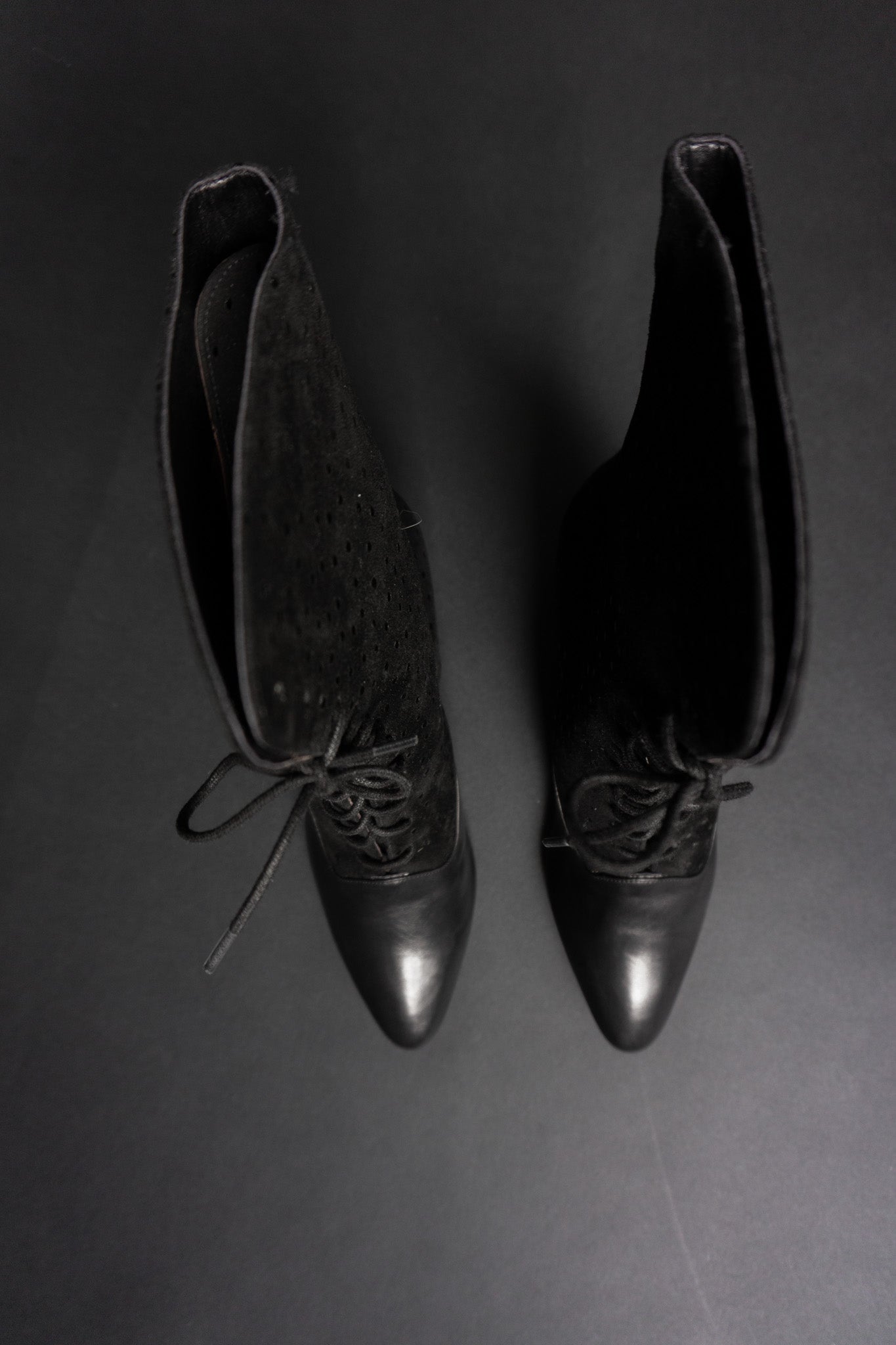 Vintage 80s Leder-Wildleder-Boots schwarz 