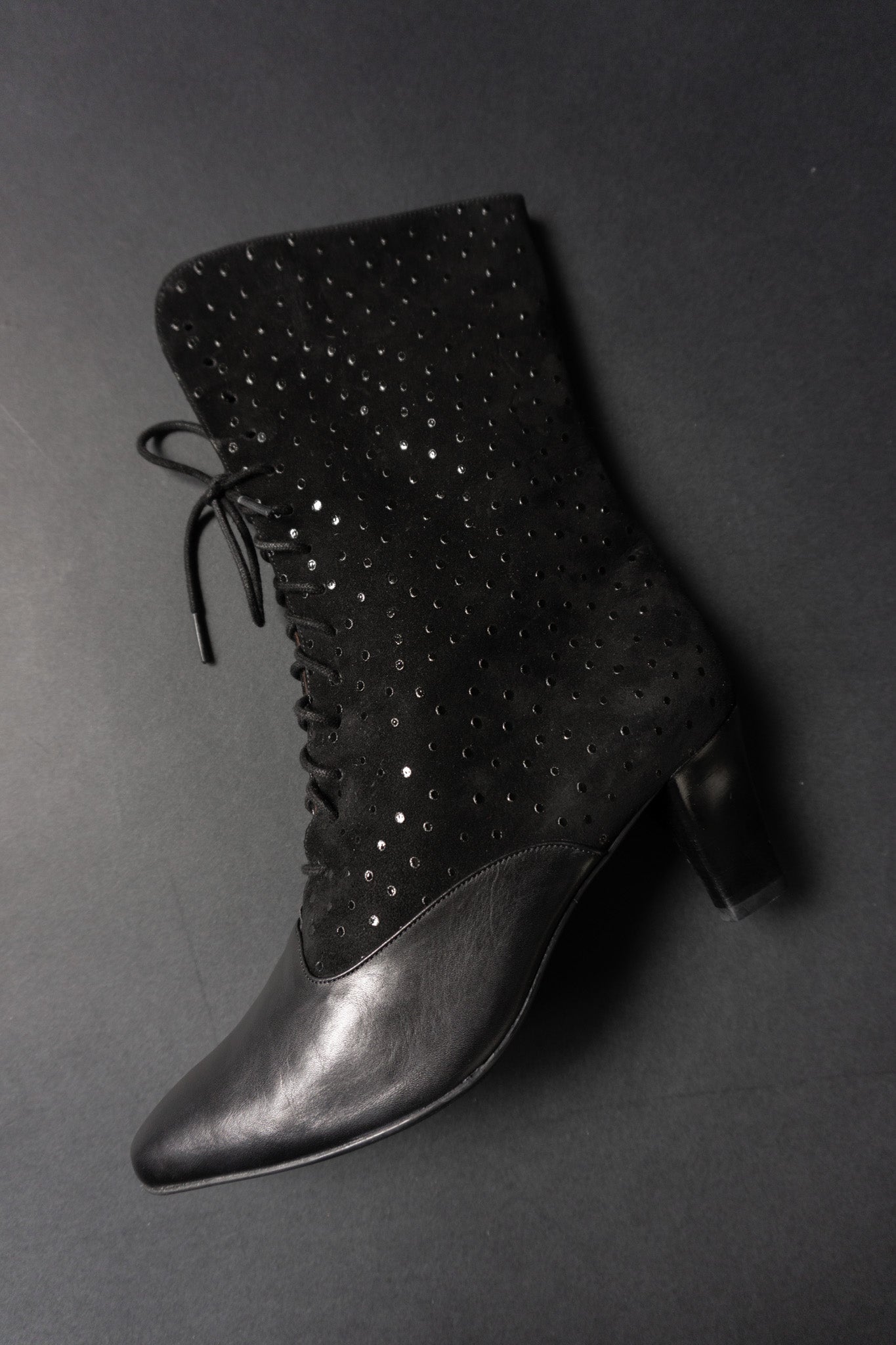 Vintage 80s Leder-Wildleder-Boots schwarz 
