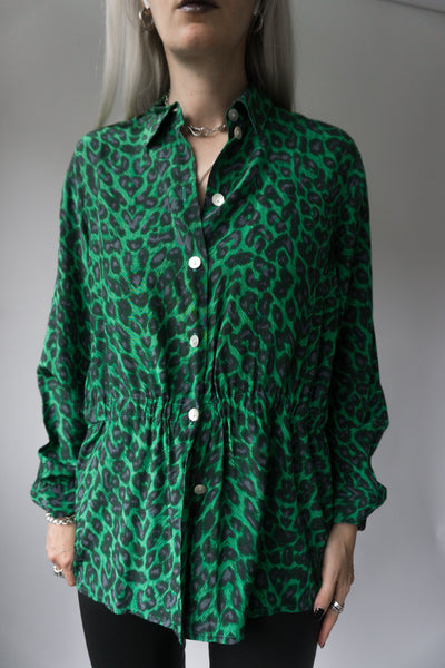 Bluse Seide Leopard Grün