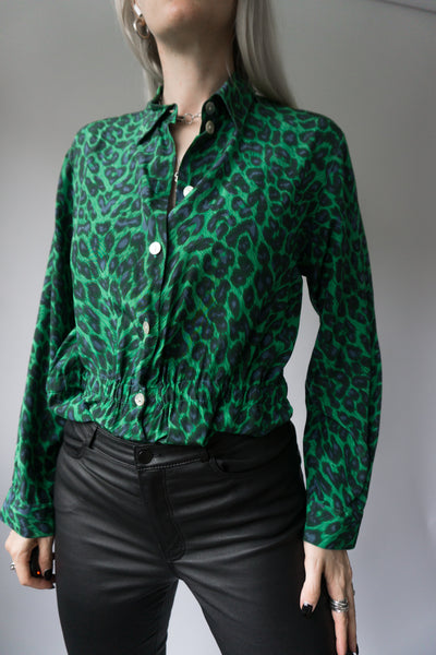 Bluse Seide Leopard Grün