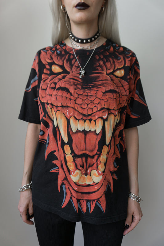 T-Shirt Drache Schwarz - theplaincircle vintage