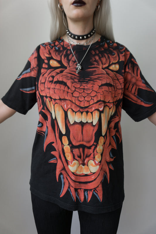 T-Shirt Drache Schwarz - theplaincircle vintage