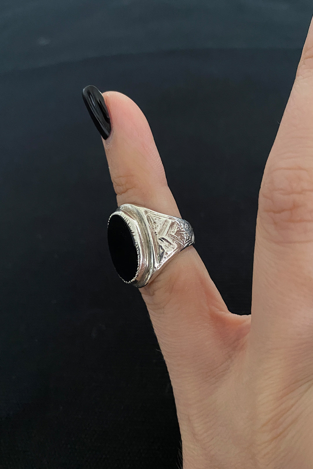 Signet ring 925 silver onyx XS