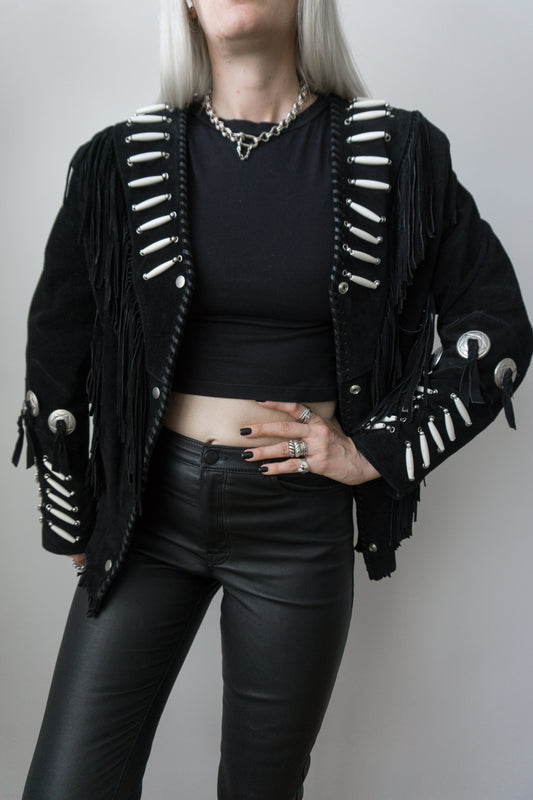 Lederjacke Western Fransen - theplaincircle vintage
